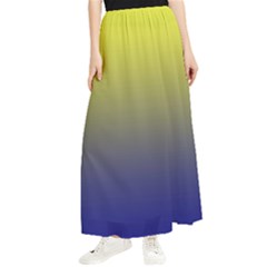 Electric Yellow To Navy Blue Linear Gradient Maxi Chiffon Skirt by GradientsOmbre