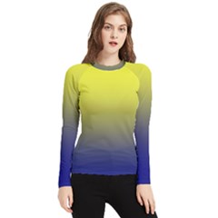 Electric Yellow To Navy Blue Linear Gradient Women s Long Sleeve Rash Guard by GradientsOmbre