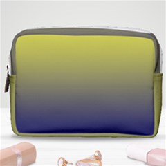 Electric Yellow To Navy Blue Linear Gradient Make Up Pouch (medium) by GradientsOmbre