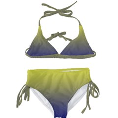 Electric Yellow To Navy Blue Linear Gradient Kids  Classic Bikini Set by GradientsOmbre