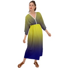 Electric Yellow To Navy Blue Linear Gradient Grecian Style  Maxi Dress by GradientsOmbre