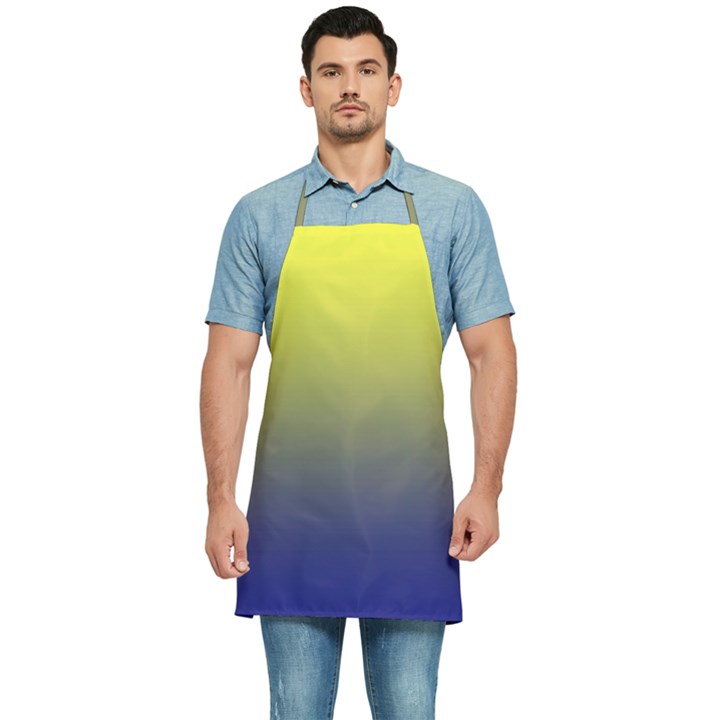 Electric Yellow To Navy Blue Linear Gradient Kitchen Apron