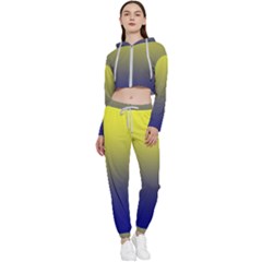 Electric Yellow To Navy Blue Linear Gradient Cropped Zip Up Lounge Set by GradientsOmbre