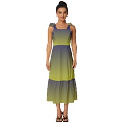 Navy Blue To Electric Yellow Linear Gradient Tie-strap Tiered Midi Chiffon Dress by GradientsOmbre