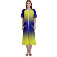 Electric Yellow To Navy Blue Bilinear Gradient Women s Cotton Short Sleeve Nightgown by GradientsOmbre