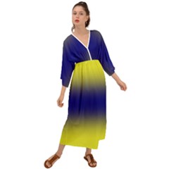 Electric Yellow To Navy Blue Bilinear Gradient Grecian Style  Maxi Dress by GradientsOmbre