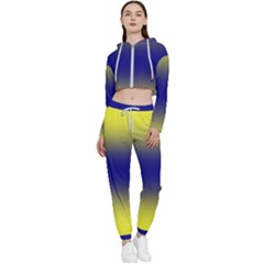 Electric Yellow To Navy Blue Bilinear Gradient Cropped Zip Up Lounge Set by GradientsOmbre