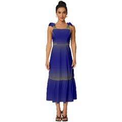 Electric Yellow To Navy Blue Bilinear Gradient Tie-strap Tiered Midi Chiffon Dress by GradientsOmbre