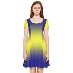 Navy Blue To Electric Yellow Bilinear Gradient Inside Out Cap Sleeve Dress by GradientsOmbre