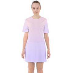 Pale Pink To Pale Violet Linear Gradient Sixties Short Sleeve Mini Dress by GradientsOmbre