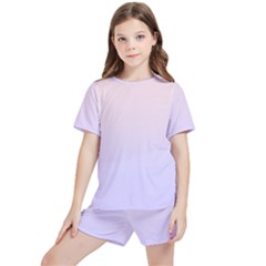 Pale Pink To Pale Violet Linear Gradient Kids  T-shirt And Sports Shorts Set by GradientsOmbre