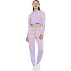 Pale Pink To Pale Violet Linear Gradient Cropped Zip Up Lounge Set by GradientsOmbre