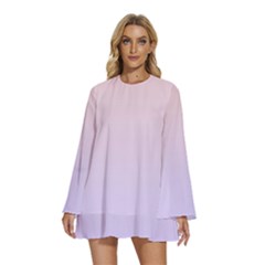 Pale Pink To Pale Violet Linear Gradient Round Neck Long Sleeve Bohemian Style Chiffon Mini Dress by GradientsOmbre