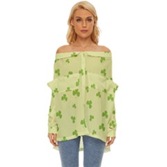 Green Leaves Pattern Off Shoulder Chiffon Pocket Shirt by designsbymallika