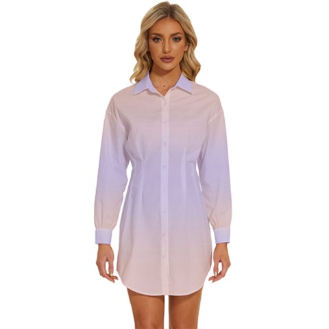 Pale Pink To Pale Violet Bilinear Gradient Womens Long Sleeve Shirt Dress by GradientsOmbre