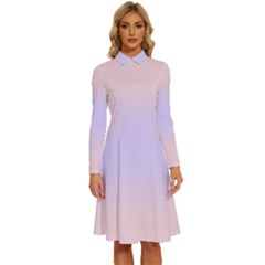 Pale Pink To Pale Violet Bilinear Gradient Long Sleeve Shirt Collar A-line Dress by GradientsOmbre