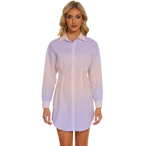 Pale Violet To Pale Pink Bilinear Gradient Womens Long Sleeve Shirt Dress by GradientsOmbre