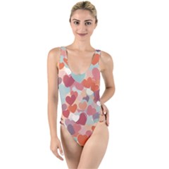 Valentines Day Hearts Romance Love High Leg Strappy Swimsuit by Posterlux