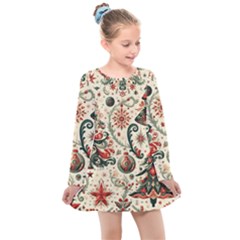 Christmas Tree Snow Kids  Long Sleeve Dress by Bedest