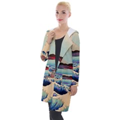 Wave Japanese Mount Fuji Ocean Hooded Pocket Cardigan by Bedest