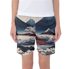 Hokusai Moutains Japan Women s Basketball Shorts by Bedest