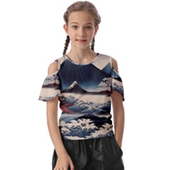 Hokusai Moutains Japan Kids  Butterfly Cutout T-shirt by Bedest