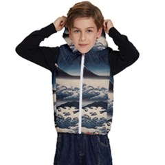 Hokusai Moutains Japan Kids  Stylish Hooded Puffer Vest by Bedest