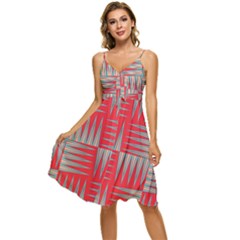 Zigzag Pattern Chevron Red Sleeveless Tie Front Chiffon Dress by Bedest