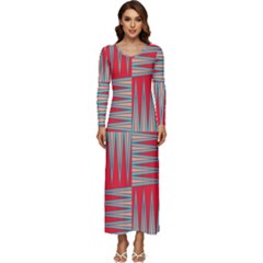 Zigzag Pattern Chevron Red Long Sleeve Longline Maxi Dress by Bedest