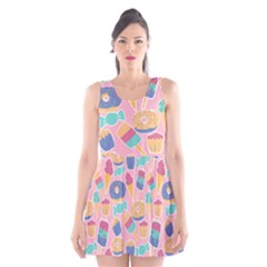 Ice Cream Donut Sweets Candie Scoop Neck Skater Dress by Apenda