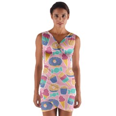 Ice Cream Donut Sweets Candie Wrap Front Bodycon Dress by Apenda