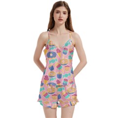 Ice Cream Donut Sweets Candie V-neck Satin Loungewear Set by Apenda