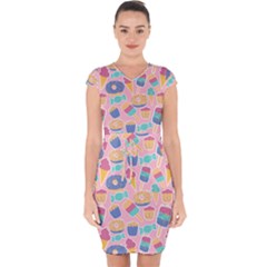 Ice Cream Donut Sweets Candie Capsleeve Drawstring Dress  by Apenda