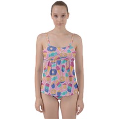 Ice Cream Donut Sweets Candie Twist Front Tankini Set by Apenda