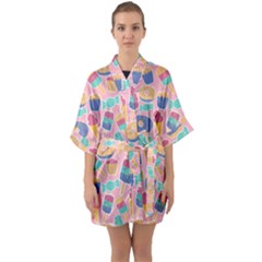 Ice Cream Donut Sweets Candie Half Sleeve Satin Kimono  by Apenda