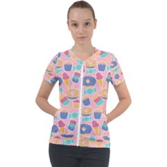 Ice Cream Donut Sweets Candie Short Sleeve Zip Up Jacket by Apenda