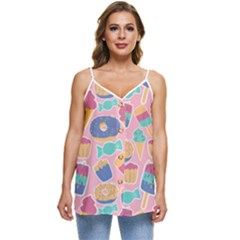 Ice Cream Donut Sweets Candie Casual Spaghetti Strap Chiffon Top by Apenda