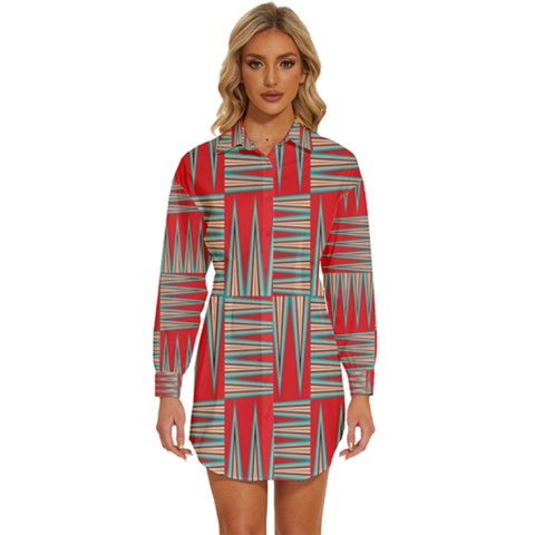 Zigzag Pattern Chevron Red Womens Long Sleeve Shirt Dress by Bedest