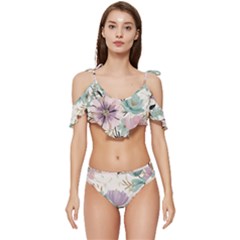 Flowers Pattern Floral Ruffle Edge Tie Up Bikini Set	 by Sabxi