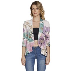 Flowers Pattern Floral Women s 3/4 Sleeve Ruffle Edge Open Front Jacket by Sabxi