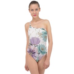 Flowers Pattern Floral Classic One Shoulder Swimsuit by Sabxi