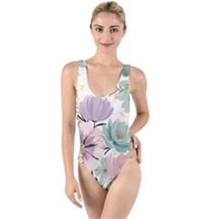 Flowers Pattern Floral High Leg Strappy Swimsuit by Sabxi