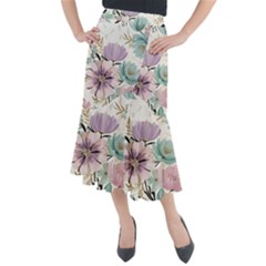 Flowers Pattern Floral Midi Mermaid Skirt by Sabxi