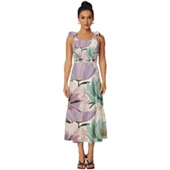 Flowers Pattern Floral Tie-strap Tiered Midi Chiffon Dress by Sabxi