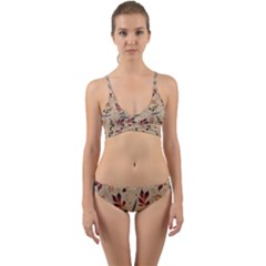 Leaves Pattern Teal Seamless Fall Wrap Around Bikini Set by Sabxi