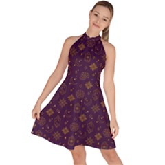 Moon Stars Pattern Sleeveless Halter Neck A-line Dress by Sabxi