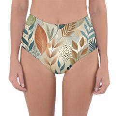 Leaves Pattern Flora Reversible High-waist Bikini Bottoms by Sabxi