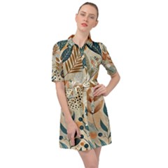 Leaves Pattern Flora Belted Shirt Dress by Sabxi