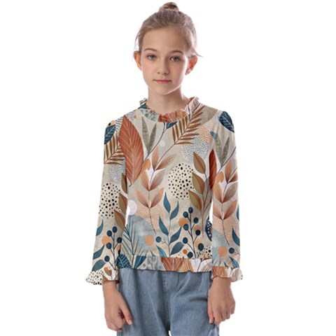 Leaves Pattern Flora Kids  Frill Detail T-shirt by Sabxi