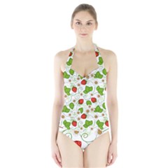 Strawberry Fruit Pattern Leaves Halter Swimsuit by Sabxi